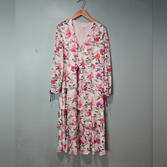 Ted Baker Metropolis Print Long Sleeve Midi Dress Tiered Floral Size 2 US 6 - Picture 1 of 4